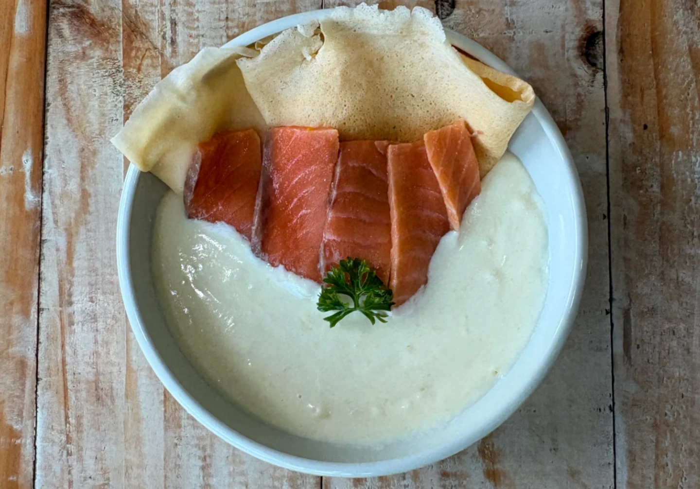 Crepes with Salmon and Parmesan Mousse — The Chu, Rawai