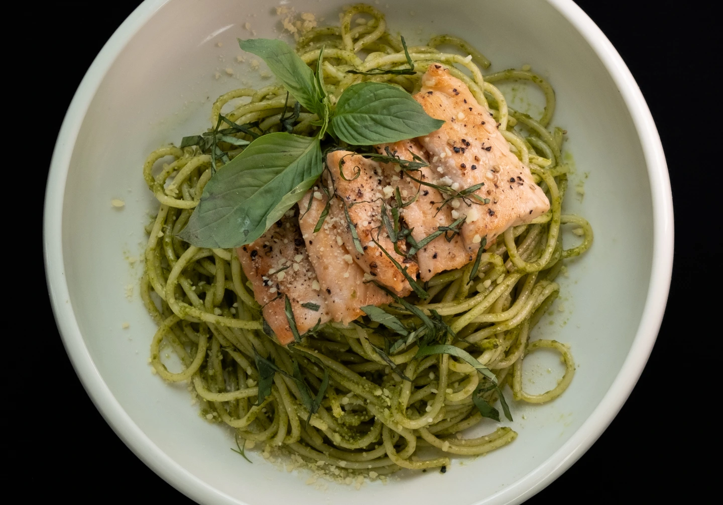 Pasta with Pesto and Salmon — The Chu, Rawai